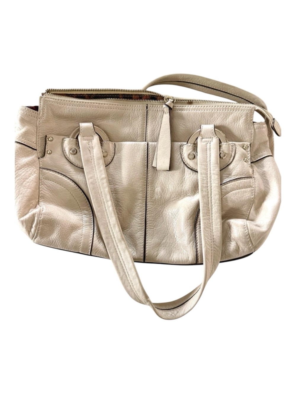 b. makowsky Cream Leather Shoulder Bag Y2K